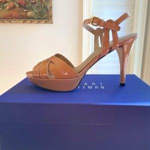 Stuart Weitzman Platform Nude or Adobe Aniline Strap Sandal Size 8 M